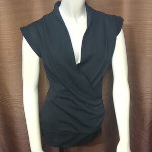 Sleek Black Draped V-Neck Cap Sleeve Camisole